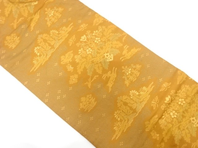 鹿に花鳥更紗模様織り出し　名古屋帯